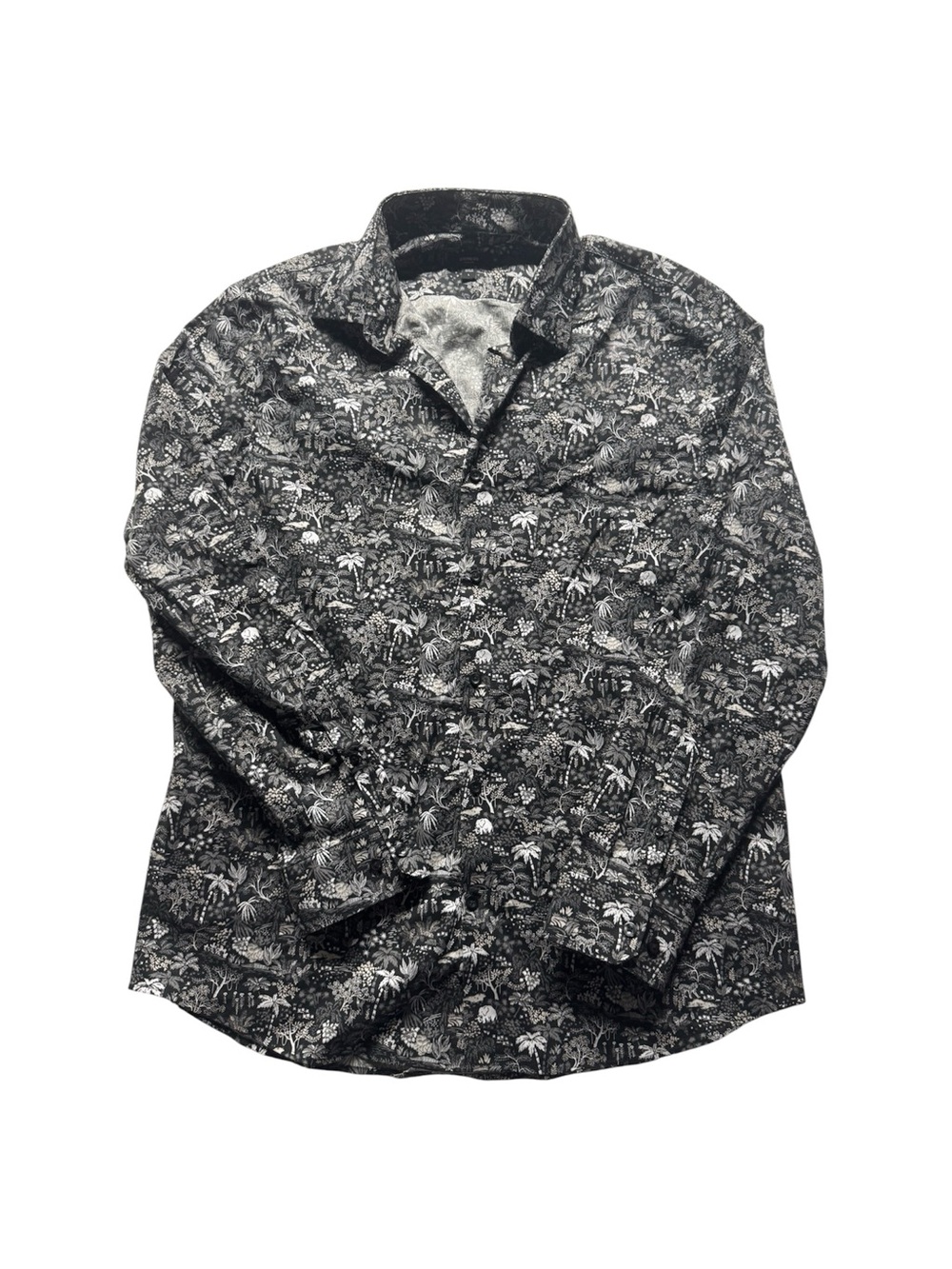 Express Men’s Slim Fit Tropical Floral Button Down Shirt Black Gray Size L